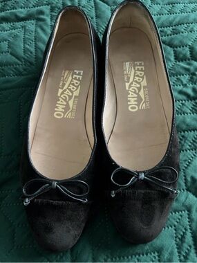 Salvatore Ferragamo Dark Brown Suede Bow Ballet Flats